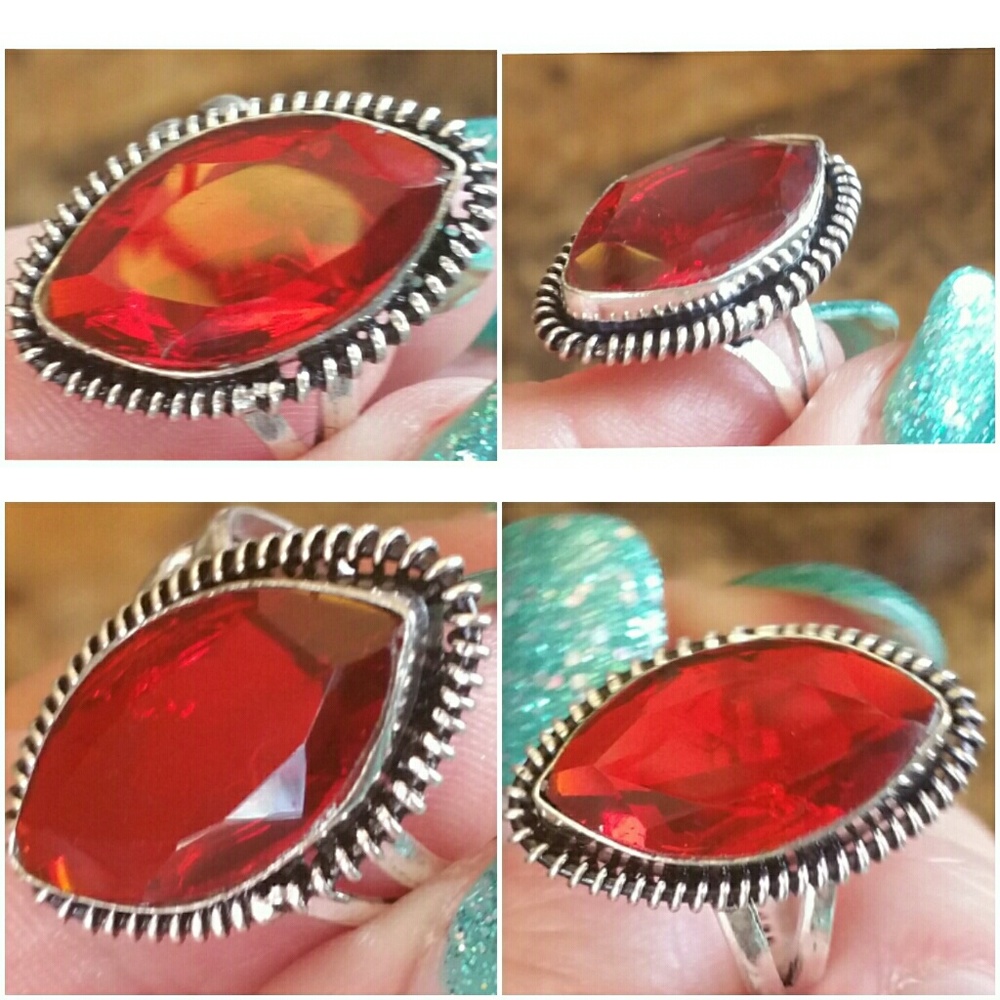 Genuine 10ct Fire Garnet Ring Size 9 - Picture 4 of 5